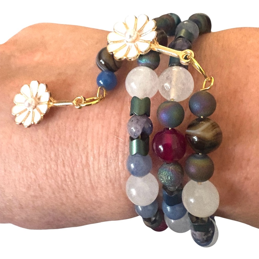 Electroplated Hematite, Sodalite, Fluorite and Galaxy Jasper Wrap Bracelet - Picture 7 of 7